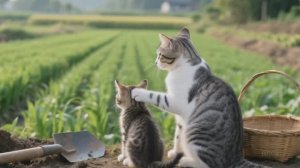 🐱👤 Путешествие доброты: семья мамы-кошки спасает бездомного черного котенка！