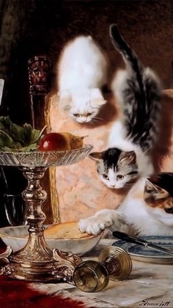 The Cheese Lovers by Henriëtte Ronner-Knip (1821-1909)
