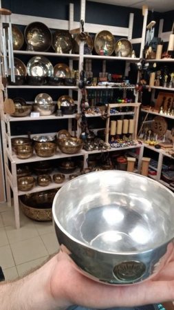 Кованая поющая чаша SUN/MOON SILVER ( 12см, нота: Соль #, 415 Гц ) / Singing Bowl / shamanic.moscow