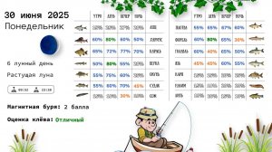 🎣 Прогноз клёва на понедельник, 30 июня 2025 года, обещает нам отличный день на водоёмах ☝️