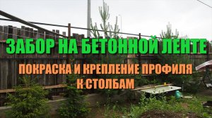 ЗАБОР НА БЕТОННОЙ ЛЕНТЕ. Покраска и крепление профиля к столбам