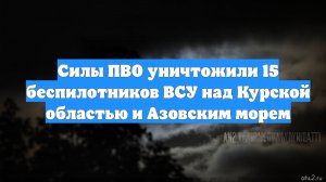 Силы ПВО уничтожили 15 беспилотников ВСУ над Курской областью и Азовским морем