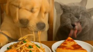 Собачка и кот обедают ))) Ролики и видео для детей | Создано с помощью редактора ИИ