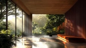 brutalist ambient  living room  tropical