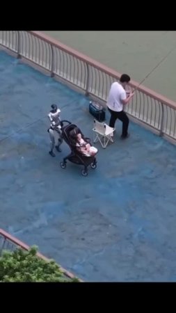 Китайские будни. Пока отец рыбачит, андройд укачивает ребенка.