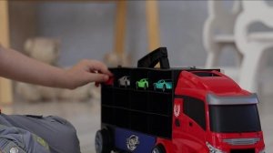 Машинки для мальчиков серии "Мой город" (Автовоз - кейс 51,5 см, красный, с тоннелем.