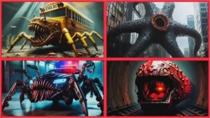 Монстр из школьного автобуса 🆚 Голодная звезда 🆚 Монстр из полицейской машины 🆚 Пожиратель поездо