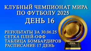 Клубный Чемпионат Мира по футболу День 16. Сетка плей-офф. Таб. Бомбардиров. Расписание 1 июля