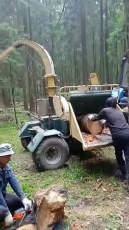 Дробилка бревен Heizohack 6-400 в деле