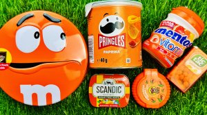 [АСМР] Распаковка и смешивание радужных конфет в оранжевых банках M&M'S, Chupa Chups, Mentos ASMR