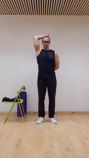 Разгибания с эспандером одной рукой из-за головы (дом)