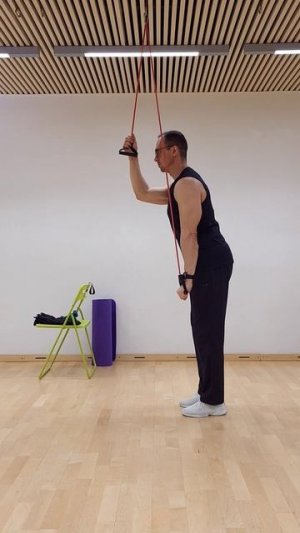 Разгибания с эспандером на трицепс одной рукой (дом)