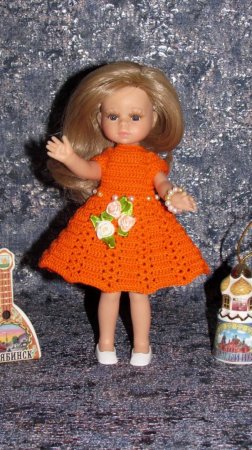 Вязаное 👗 "Мандариновое Лето"🍊на кукол 🌹Паола Рейна мини - 21 см (Paola Reina mini - 21 cm)