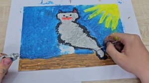 Рисую котика с помощью ватных палочек