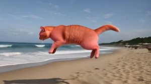 Кот пляж, прыжок [Нейронка]