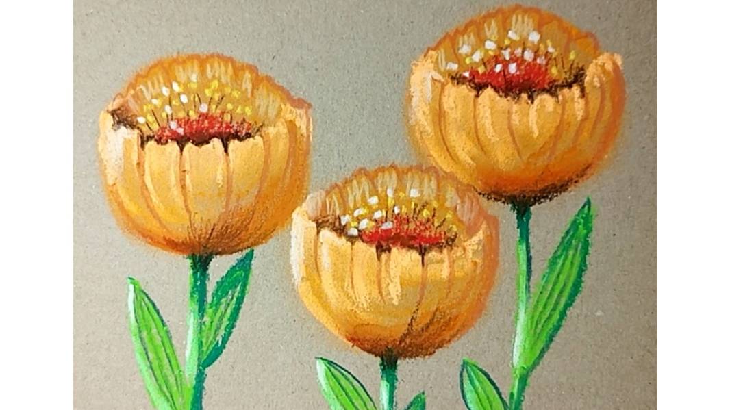 Как очень просто нарисовать цветы сухой пастелью на крафтовой бумаге. смотреть онлайн