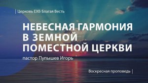 Небесная гармония в земной поместной церкви |Проповедь|пастор Пупышев Игорь | Церковь Благая Весть