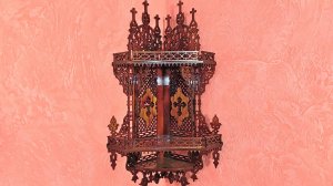 Угловая полка для икон - Красное дерево+Дуб+Лак