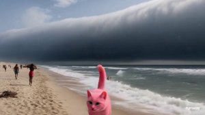 Кот пляж, прыжок [нейронка]