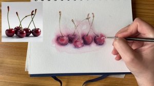 Рисуем вишни акварелью. Часть 7