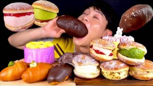 Асмр пончики с кремом, соленые булочки, шоколадный торт