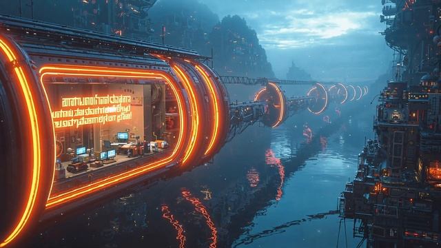 DATAFLOW STATION Cyberpunk Ambience  Neon River Train for Coding & Calm Focus