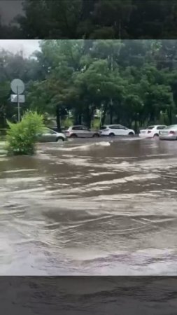 Ураган накрыл Хабаровск. Ветер сносит рекламные щиты и сбивает пешеходов с ног, улицы затоплены.