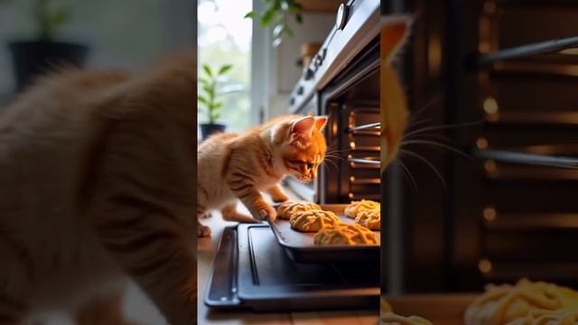 Рыжий котик готовит выпечку