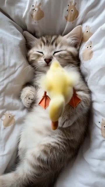 Кот и утка мило спят! 🐱🦆💤 смотреть онлайн