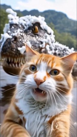 Рыжий котик и динозавр