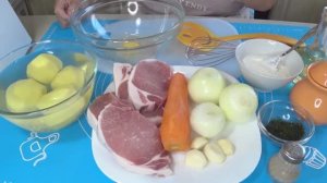 Обед из фарша теста и картошки