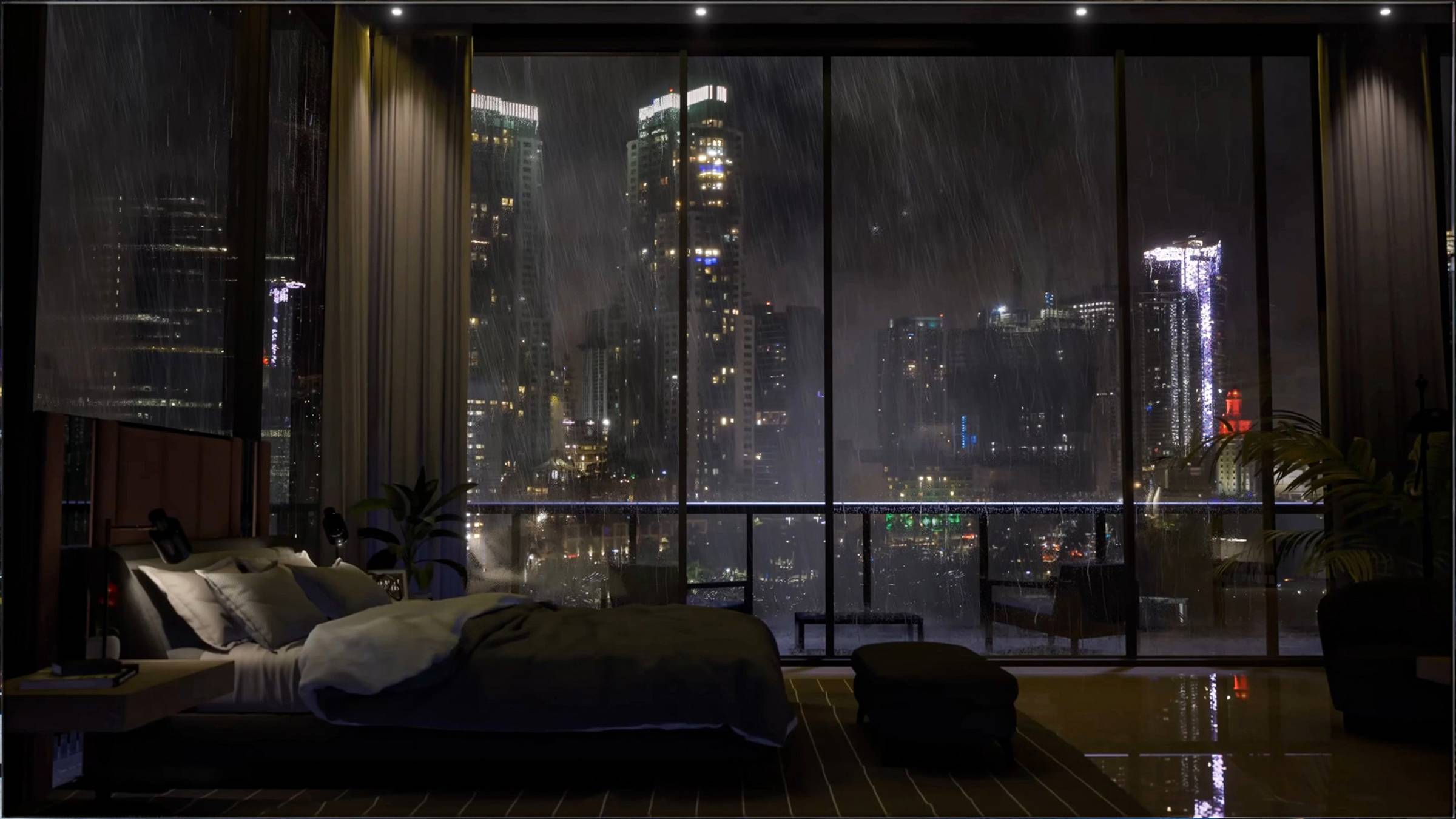 Звуки Дождя за Окном в Ночном Городе для Сна и Релакса | Фоновая Атмосфера Дождя смотреть онлайн