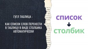 Гугл таблица - как список слов перенести в таблицу в виде столбика автоматически