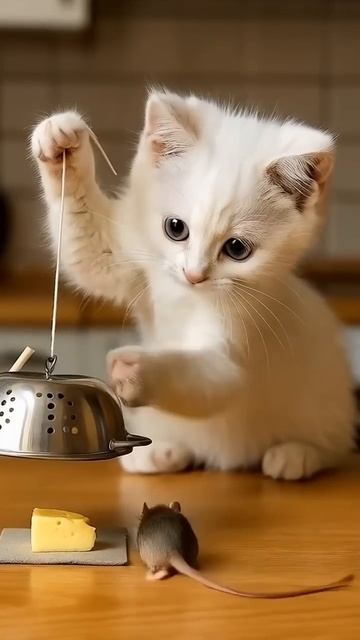 Котёнок установил ловушку... Но мышь перехитрила его! 🧀🐱🐭 смотреть онлайн