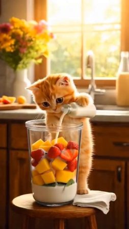 Котёнок и клубничное лакомство"#Kitten #StrawberryTreat #CatAndStrawberry #CuteKitten #milk_xxxg