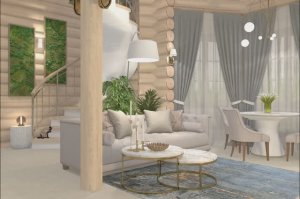 Кухня-гостиная срубового дома