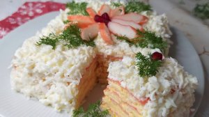 Закусочный ТОРТ ИЗ КРАБОВЫХ ПАЛОЧЕК к праздничному столу.#простовкусно