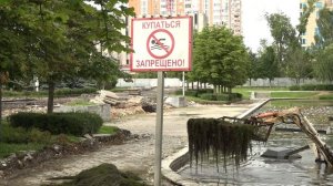 Чистят пруд в центре Одинцово