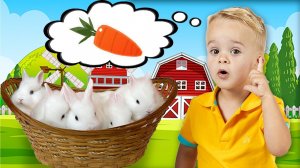 Влад и Ники. Крис и мама кормят животных на ферме! Видео для детей.