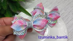 Летний яркий бантик из радужных материалов Репсовая лента и экокожа