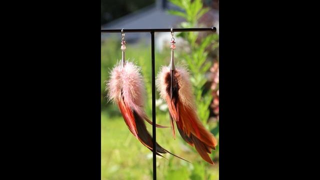 Длинные красные серьги перья бохо