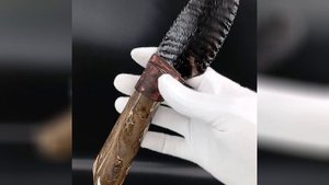 Нож из обсидиана с рукоятью из окаменелого дерева 25 см