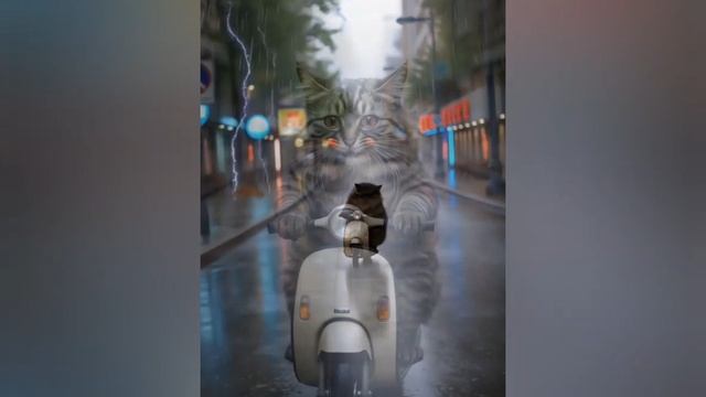 Котик катается на мопеде  Ролики и видео для детей и взрослых  Создано с помощью ИИ  Подпишись