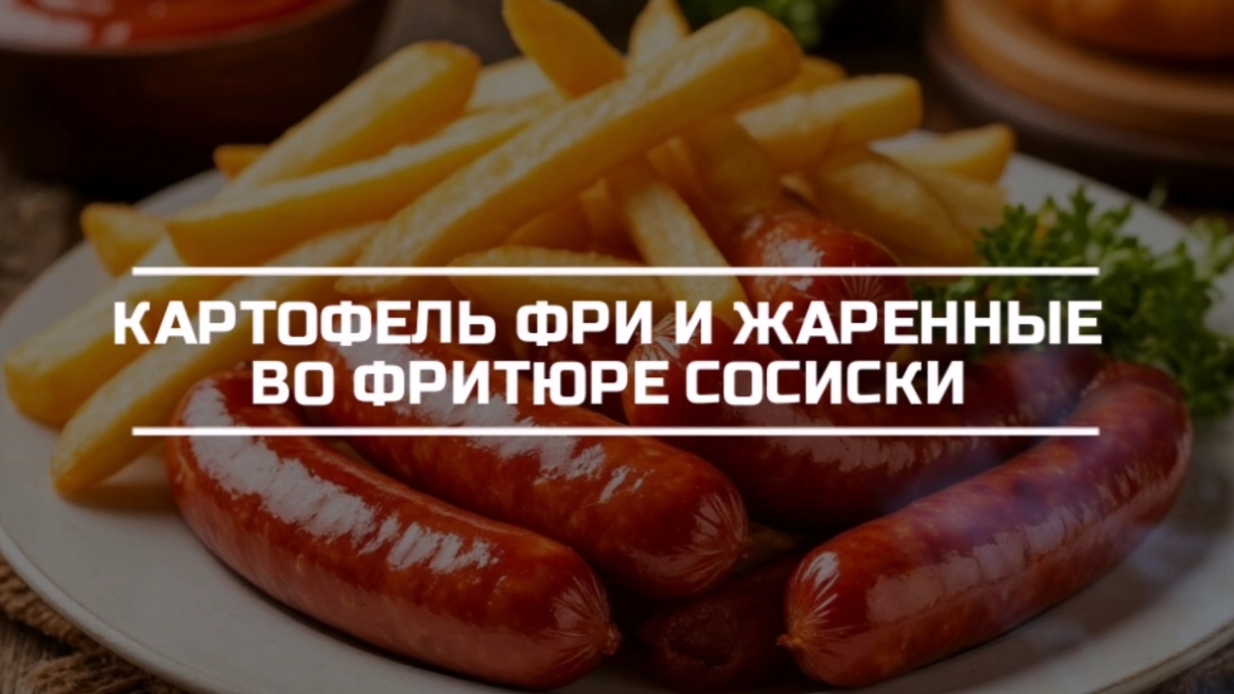 Картофель фри и жаренные во фритюре сосиски.