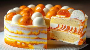 Желейный торт с бисквитом и персиками 🍑