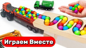 Играем в машинки и запускаем разноцветные шарики 🟢 Строим горки ! АСМР видео для детей №17