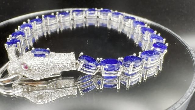 Серебряный браслет с сапфиром На запястье 15-17 см , Размер камня 7x5 mm Оправа: серебро 925 БРА083