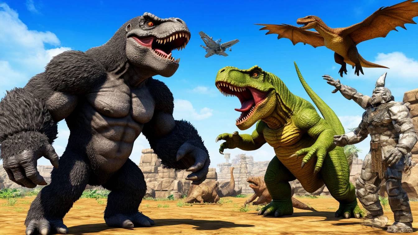 Гориллы vs Воины-звери, Динозавры в ARBS! 🦍⚔️🐺