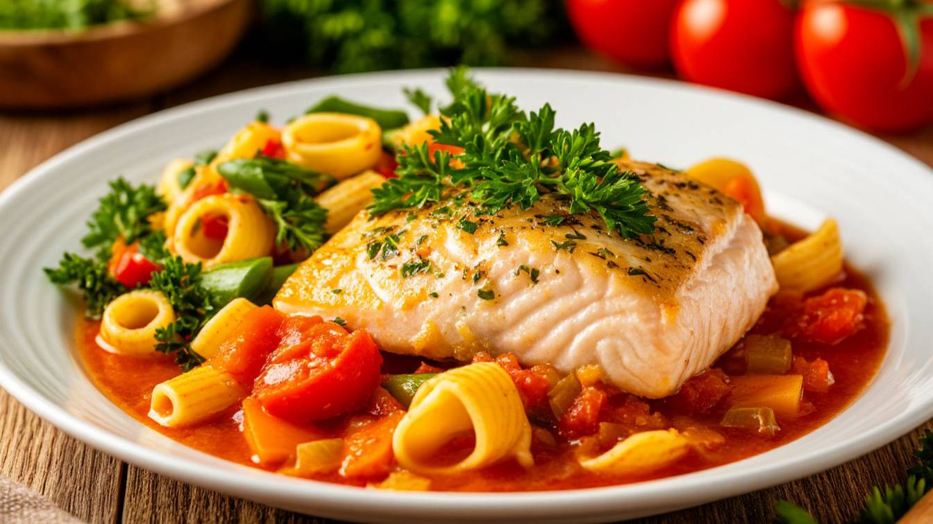ТИЛЯПИЯ, рыба с пастой и овощами, вкусный и сытный ужин