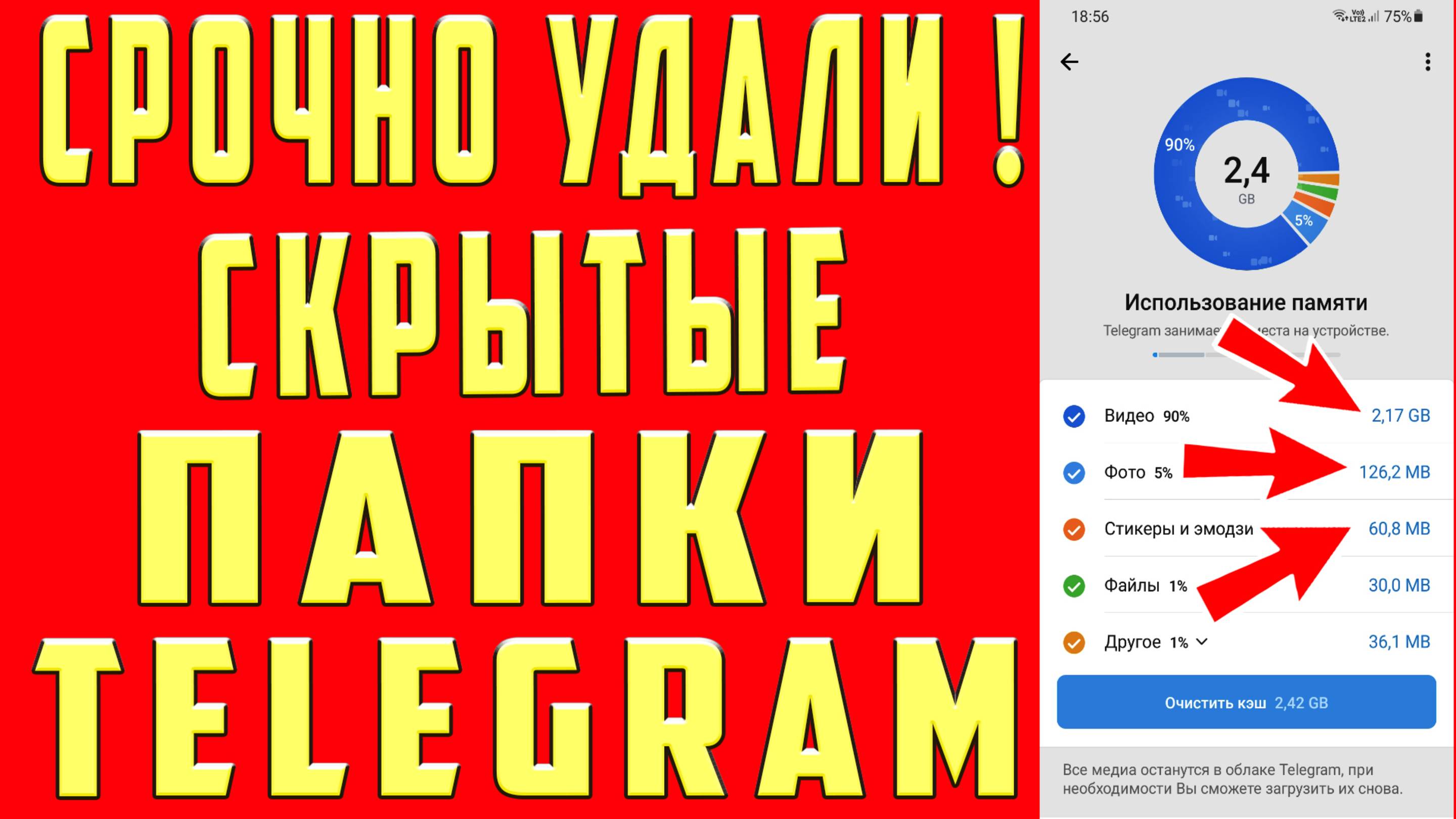 КАК ОЧИСТИТЬ КЭШ в ТЕЛЕГРАММЕ ! ОСВОБОДИЛ 40 ГБ ПАМЯТИ! КАК КЭШ в ТЕЛЕГРАММЕ на АНДРОИДЕ и АЙФОНЕ